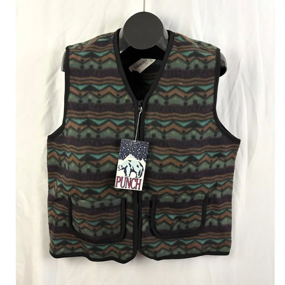 Punch Aztec Fleece Vest Mens‎ M Southwestern Zip Front 100% Polyester NWT